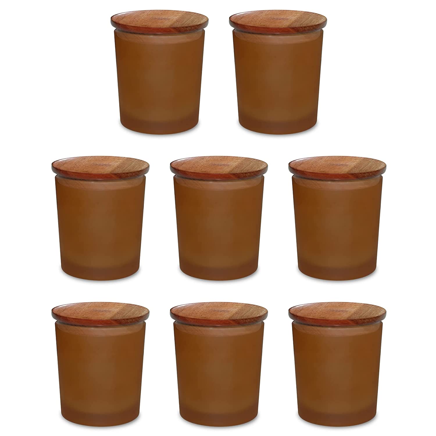 Shoprythm Packaging,Cosmetic Jar Pack of 8 Amber Frosted Glass Jar with Wooden Lid